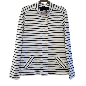 Basic Editions Coastal Vibe Women's L Navy White Striped Cotton Zip Front Jacket